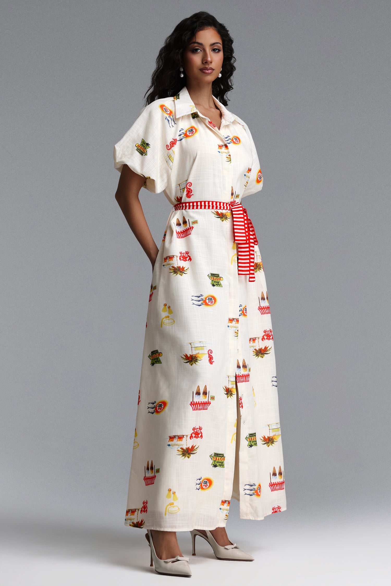 Paulina Resort Tailored Puff Sleeve Print Woven Maxi Dress
