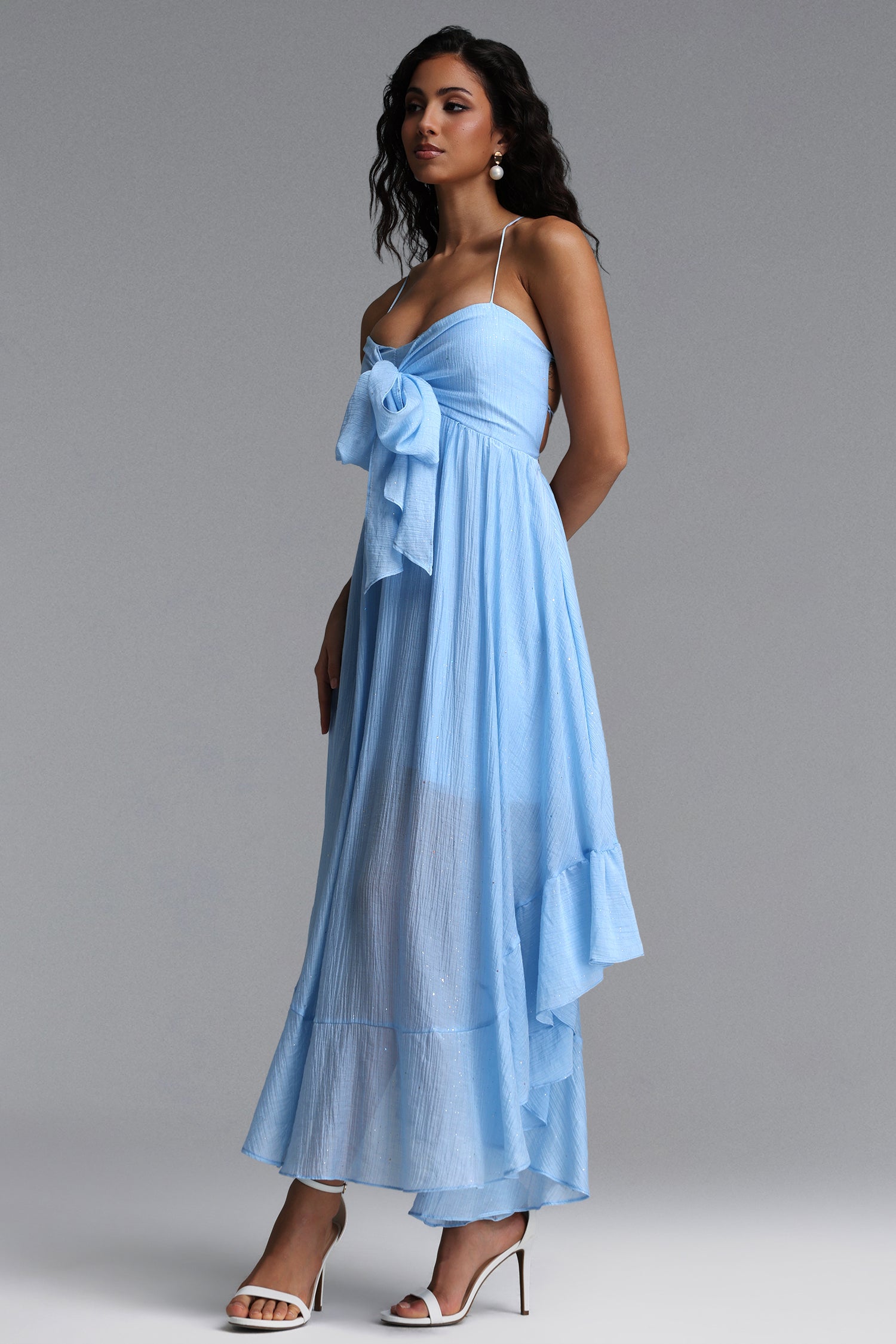 Eyola Resort Flowy Sleeveless Bow Chiffon Maxi Dress
