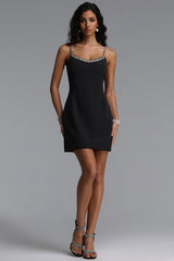 Jesmin Elegant Tailored Sleeveless Rhinestone Woven Mini Dress