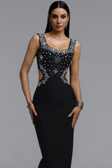 Steffi Luxurious Contour Wide Strap Gradient Square Rhinestone Bandage Maxi Dress