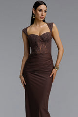Tabitha Elegant Contour Ruched Lace Maxi Dress