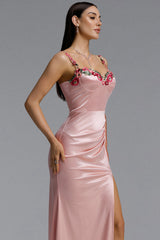 Wynn Romantic Contour Pleated Floral Satin Maxi Dress