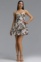 Evvie Romantic Contour Sweetheart Corset Floral Sequin Tulle Mini Dress