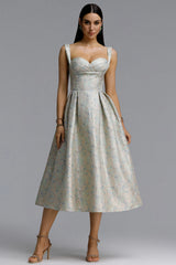 Dotty Elegant Contour Spaghetti Strap Sweetheart Jacquard Midi Dress