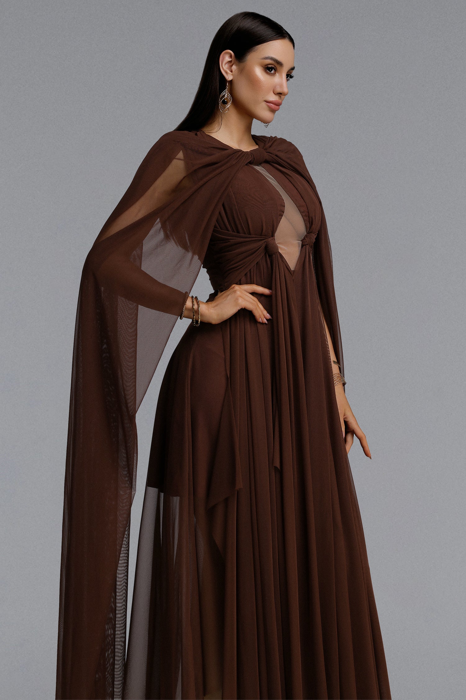 Paul Vintage Halter Twist Knot Cutout Flowing Panel Maxi Dress