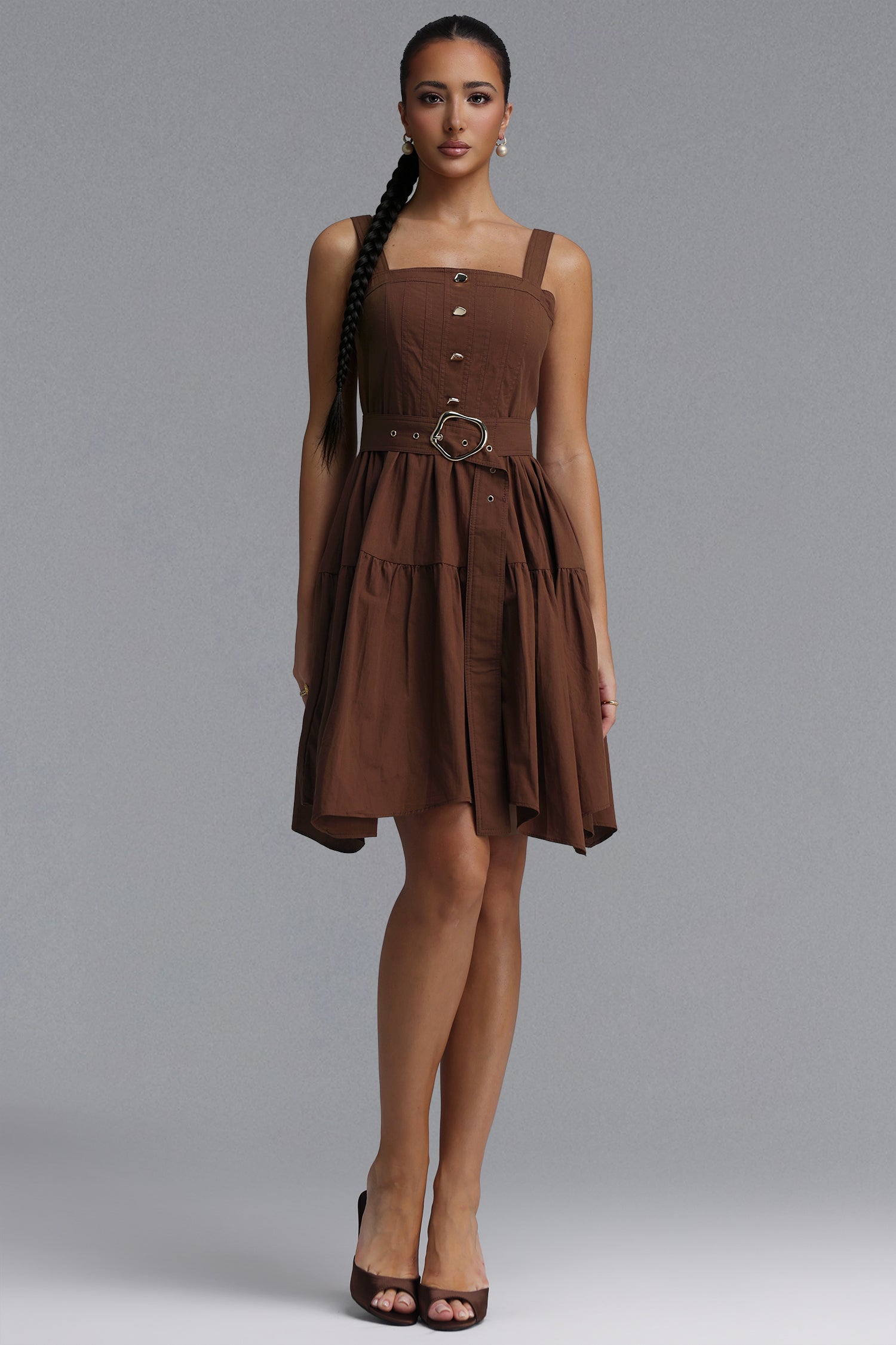 Novalee Resort Flowy Sleeveless Woven Brown Mini Dress