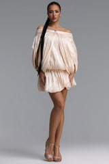 Fawn Resort Flowy Off Shoulder Shimmer Satin Mini Dress