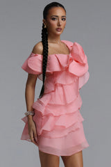 Juhly Chic Flowy Sleeveless Floral Ruffle Tiered Tulle Mini Dress