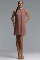 Michelle Chic Flowy Sleeveless Faux Feather Embellishment Chiffon Mini Dress