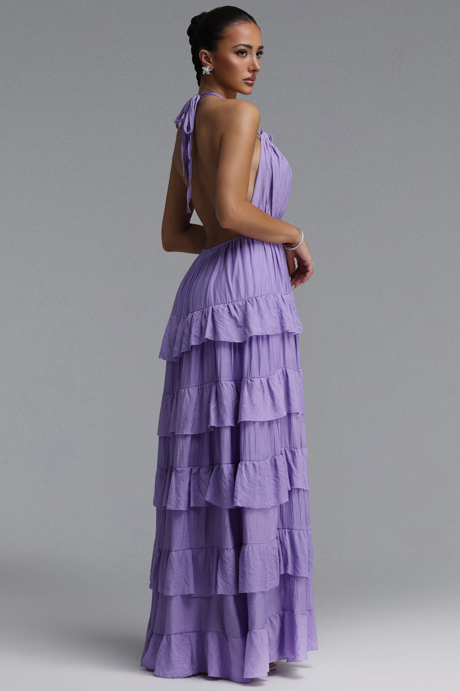Lliana Resort Flowy V Neck Sleeveless Ruffle Woven Maxi Dress