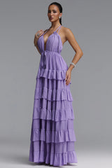 Lliana Resort Flowy V Neck Sleeveless Ruffle Woven Maxi Dress