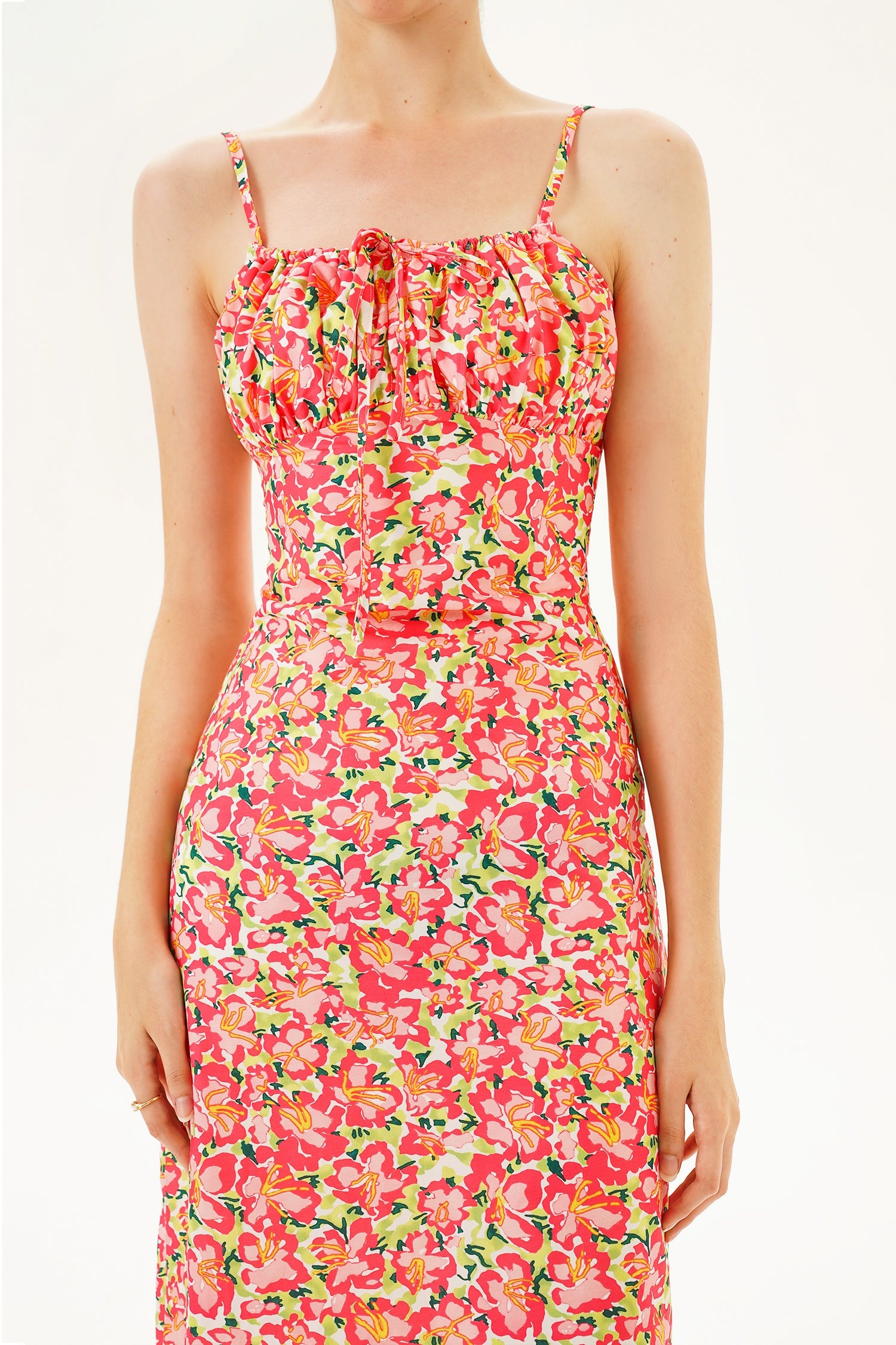 Floral Lace Up Cami Midi Dress
