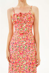 Floral Lace Up Cami Midi Dress