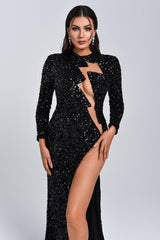 Rebeka Sequin Slit Maxi Dress