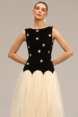 Roto Sleeveless Sequin Flowers Maxi Dress