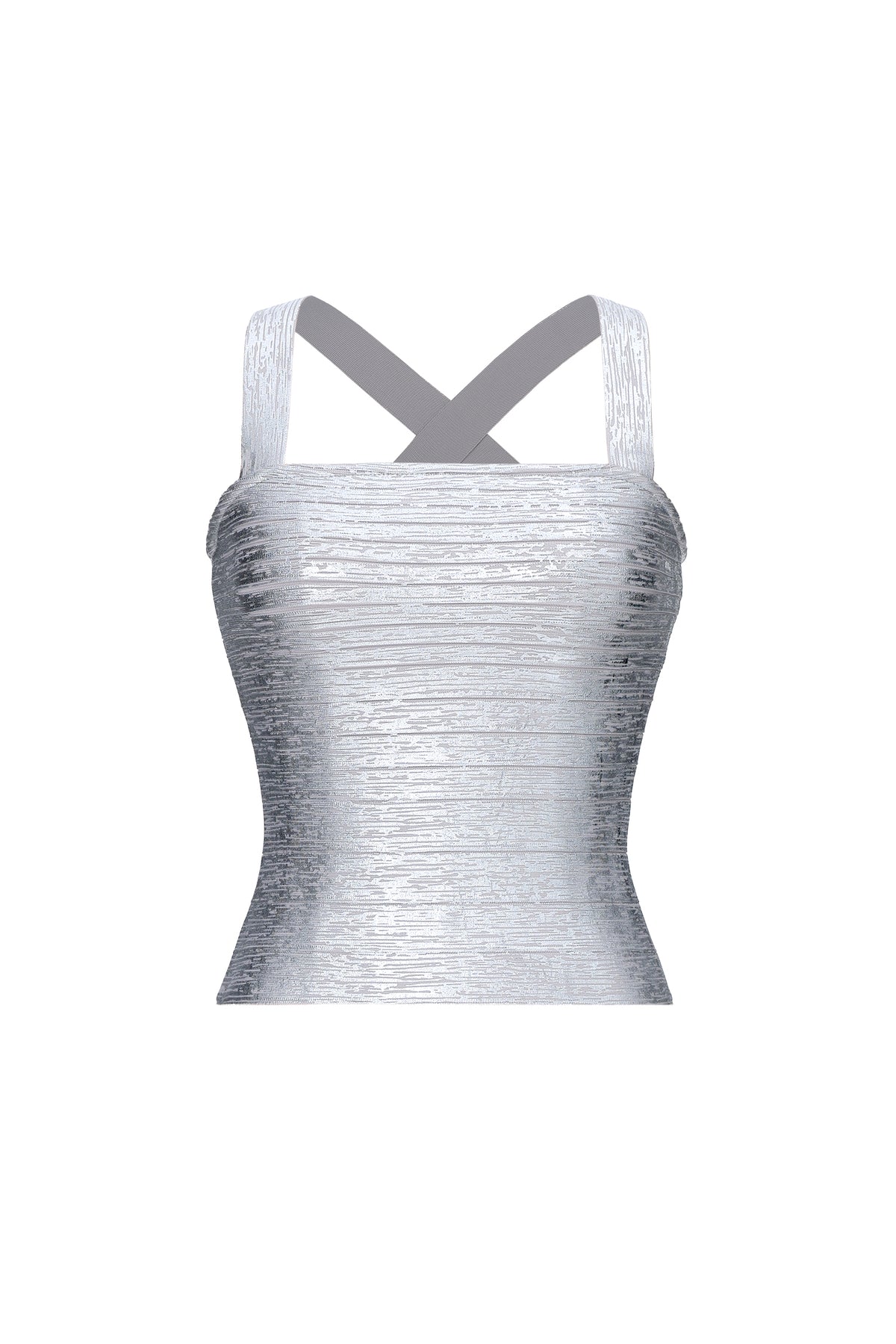 Teray Classic Contour Metallic Silver Bandage Top