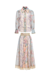 Ruby Long Sleeve Floral Printed Lace Top And Skirt Two-Piece Set
