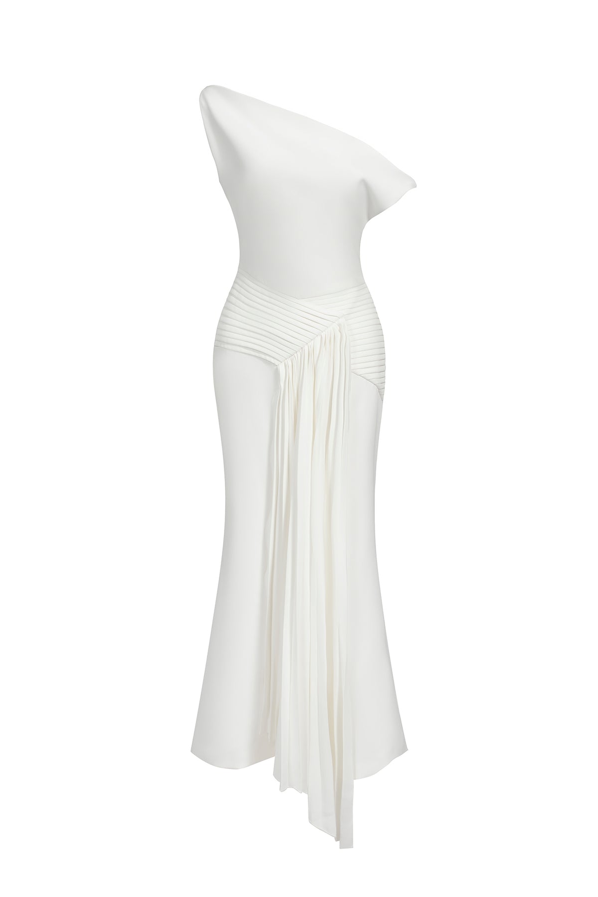 Paulina Oblique Shoulder Sleeveless Folds Midi Dress