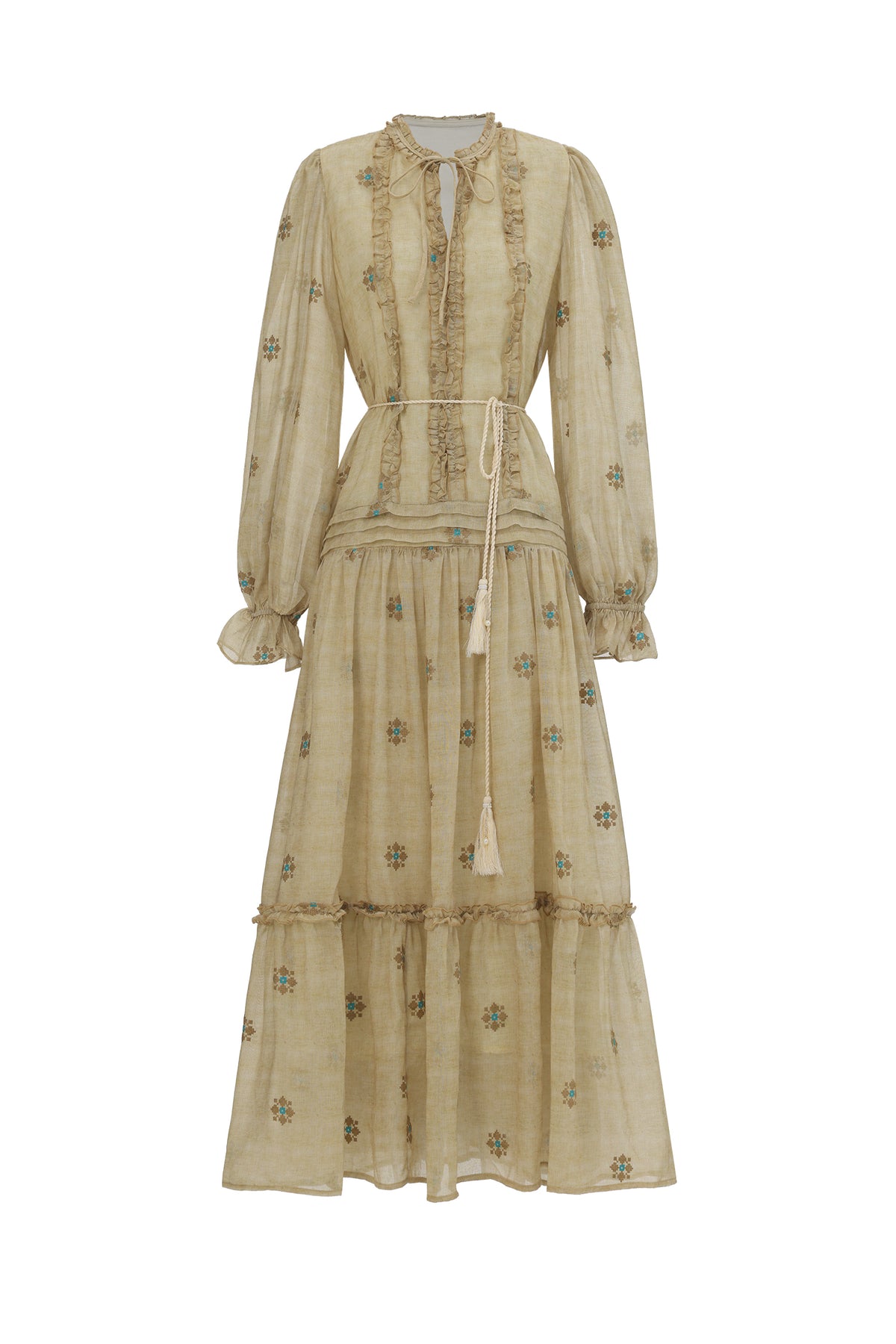 Dierea Resort Flowy Long Sleeve Floral Print Ruffle Woven Maxi Dress