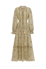 Dierea Resort Flowy Long Sleeve Floral Print Ruffle Woven Maxi Dress
