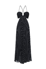 Loka Resort Flowy Sleeveless Cut Out Pleated Polka Dot Woven Maxi Dress
