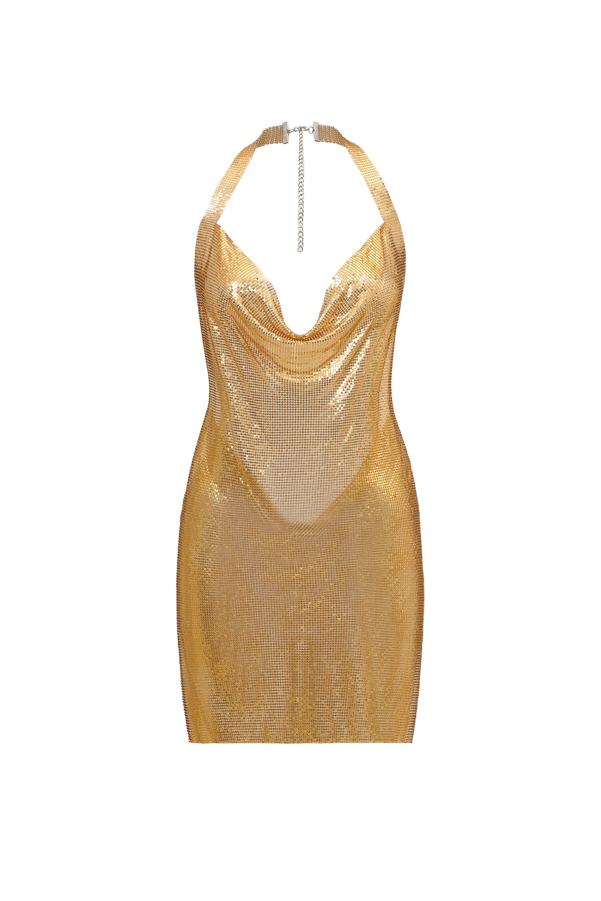 Gold Mesh Metallic Backless Dress