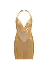 Gold Mesh Metallic Backless Dress