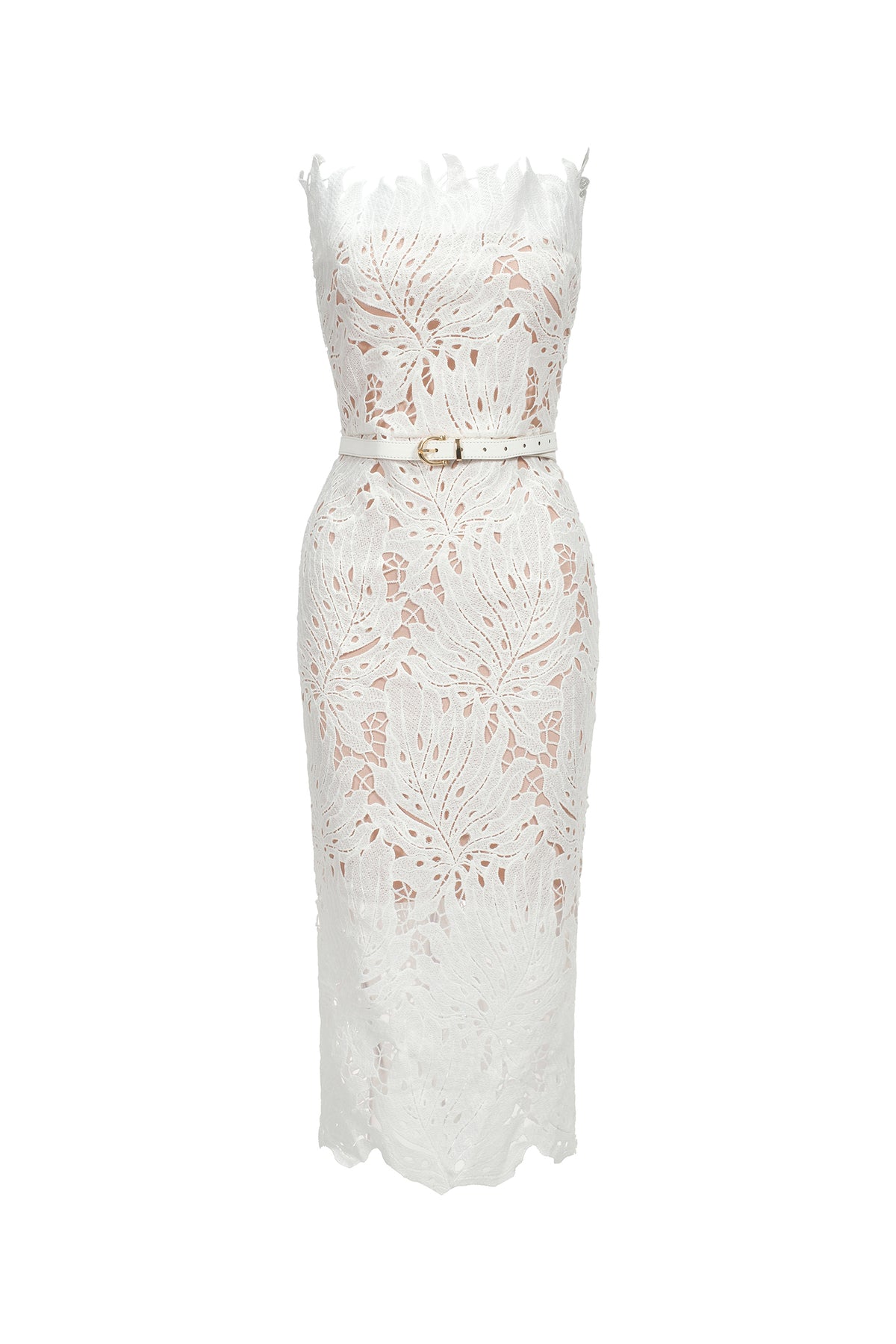 Stripe Strapless Lace Midi Bandage Dress