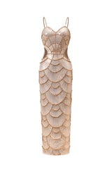 Teresa Pearl Sequin Gold Midi Dress