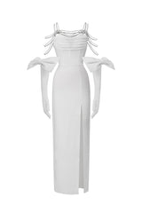 Pola Bow Velvet Diamante Chain Dress