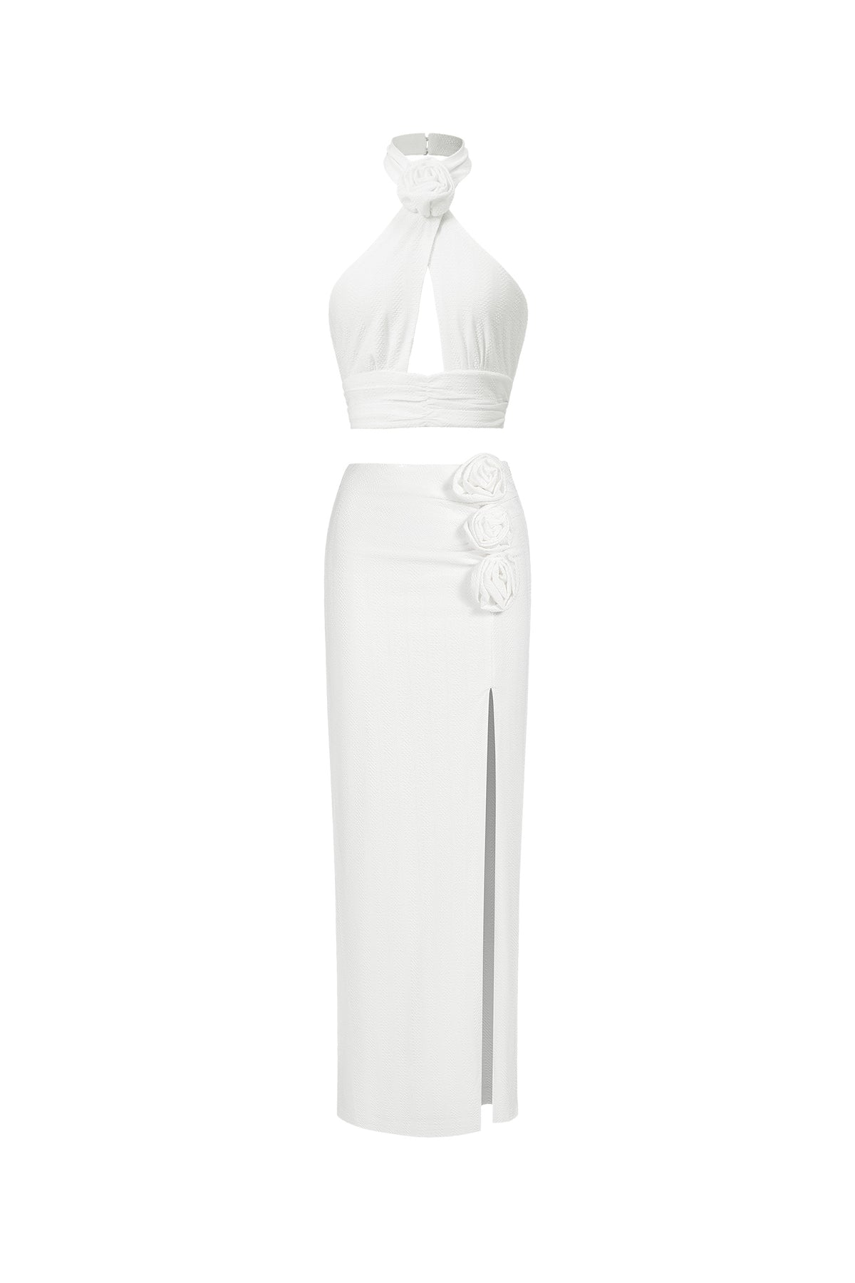 Juliet Halterneck Flowers Midi Set - White