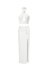 Juliet Halterneck Flowers Midi Set - White