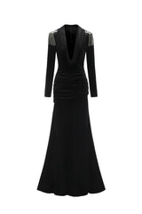 Fanny Deep-V High Slit Velvet Maxi Dress