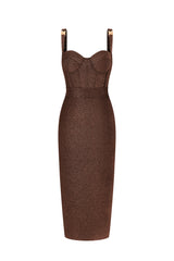 Ziriy Sleeveless V-Neck Bandage Brown Maxi Dress