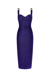 Ziriy Sleeveless V-Neck Bandage Dark Blue Maxi Dress