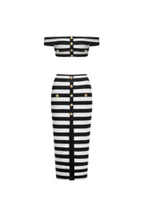 Martha Off-the-Shoulder Hollow Out Slit Bandage Midi Two-Piece Set