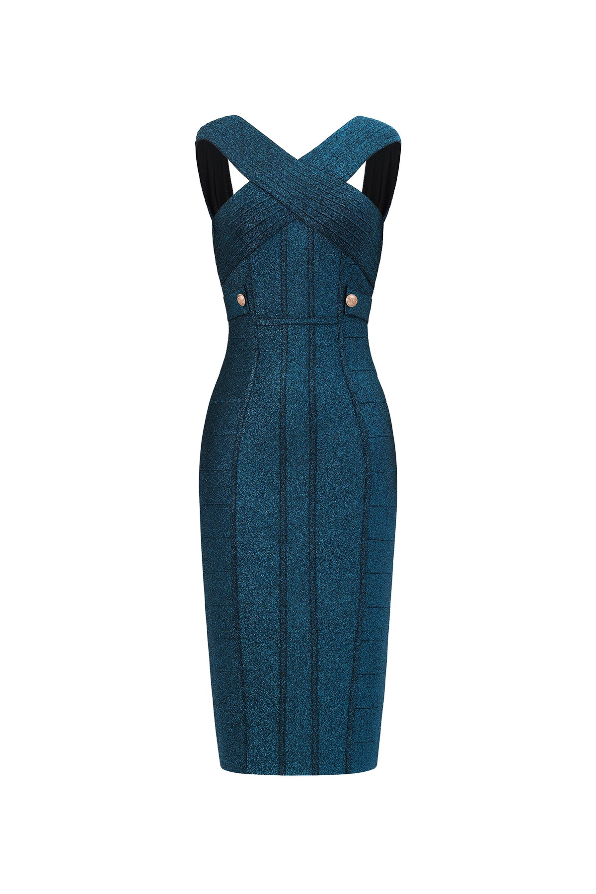 Fresco Sleeveless V-Neck Bandage Midi Dress