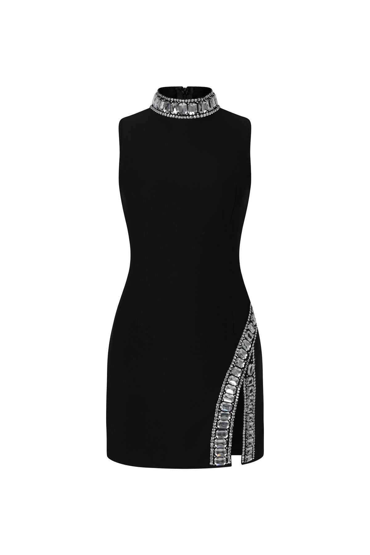 Kianala Bandage Sleeveless High Neck Diamond Slit Mini Dress