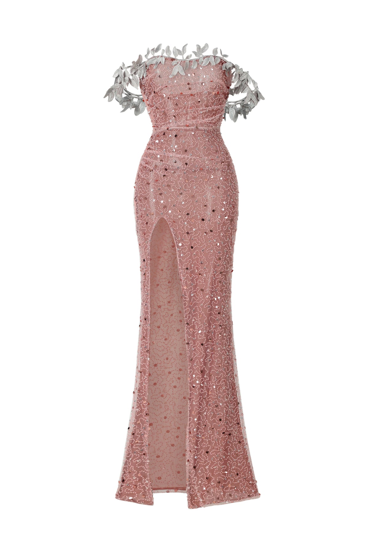 Siola Off-The-Shoulder Lace Slit Sequins Maxi Dress