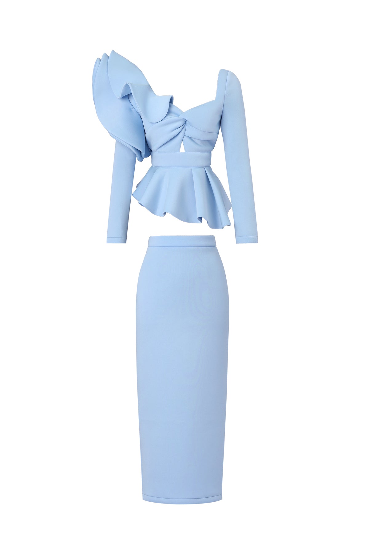 Faray Ruffled Long Sleeves Blue Maxi Dress