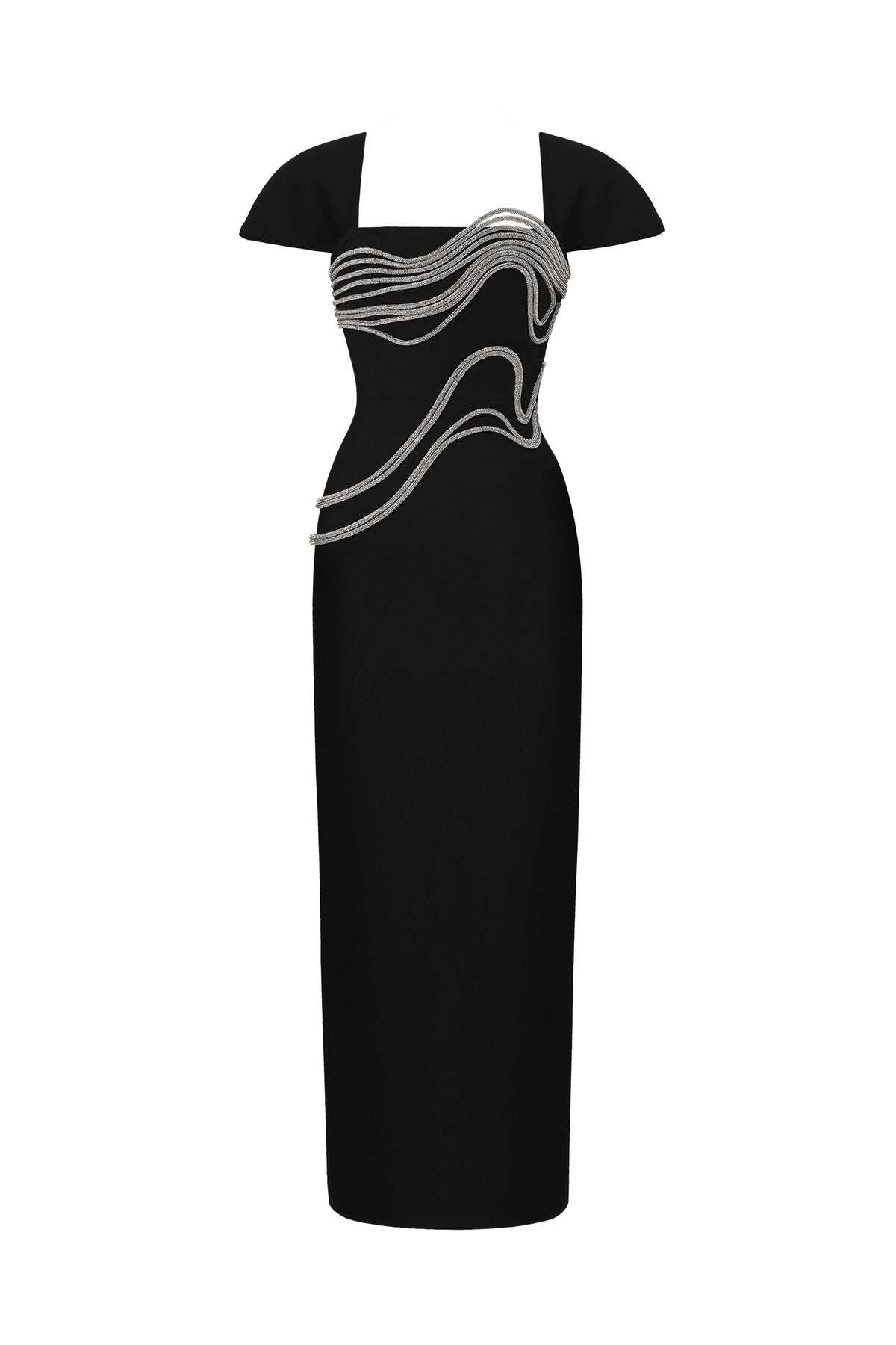 Vako Low Neck Rhinestone Bandage Maxi Dress