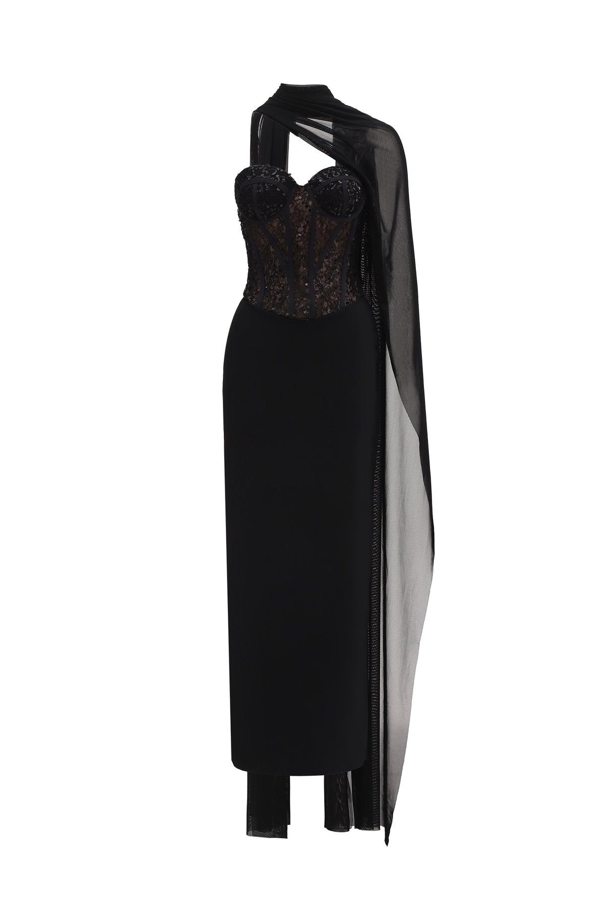 Dodou Strapless Cape Sequin Bandage Maxi Dress
