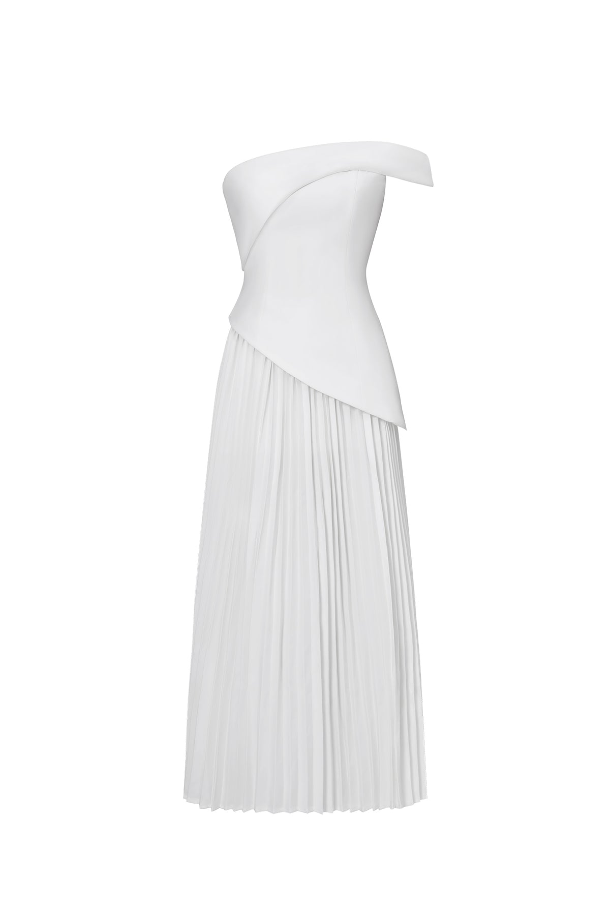 Vickee Elegant Tailored Off Shoulder Asymmetric Pleated Maxi Dress