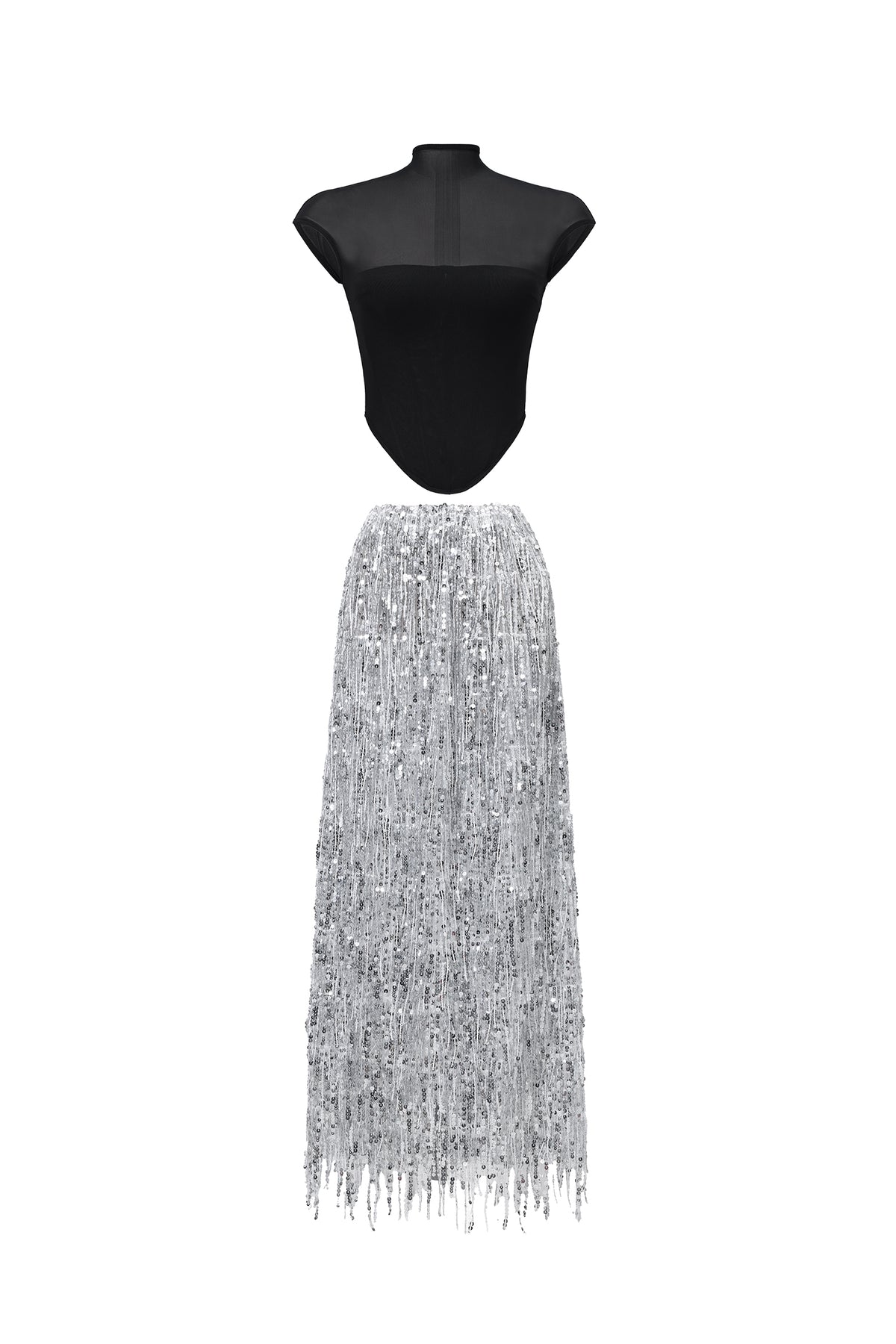 Glamorous Contour Corset Fringe Skirt Two Piece Set
