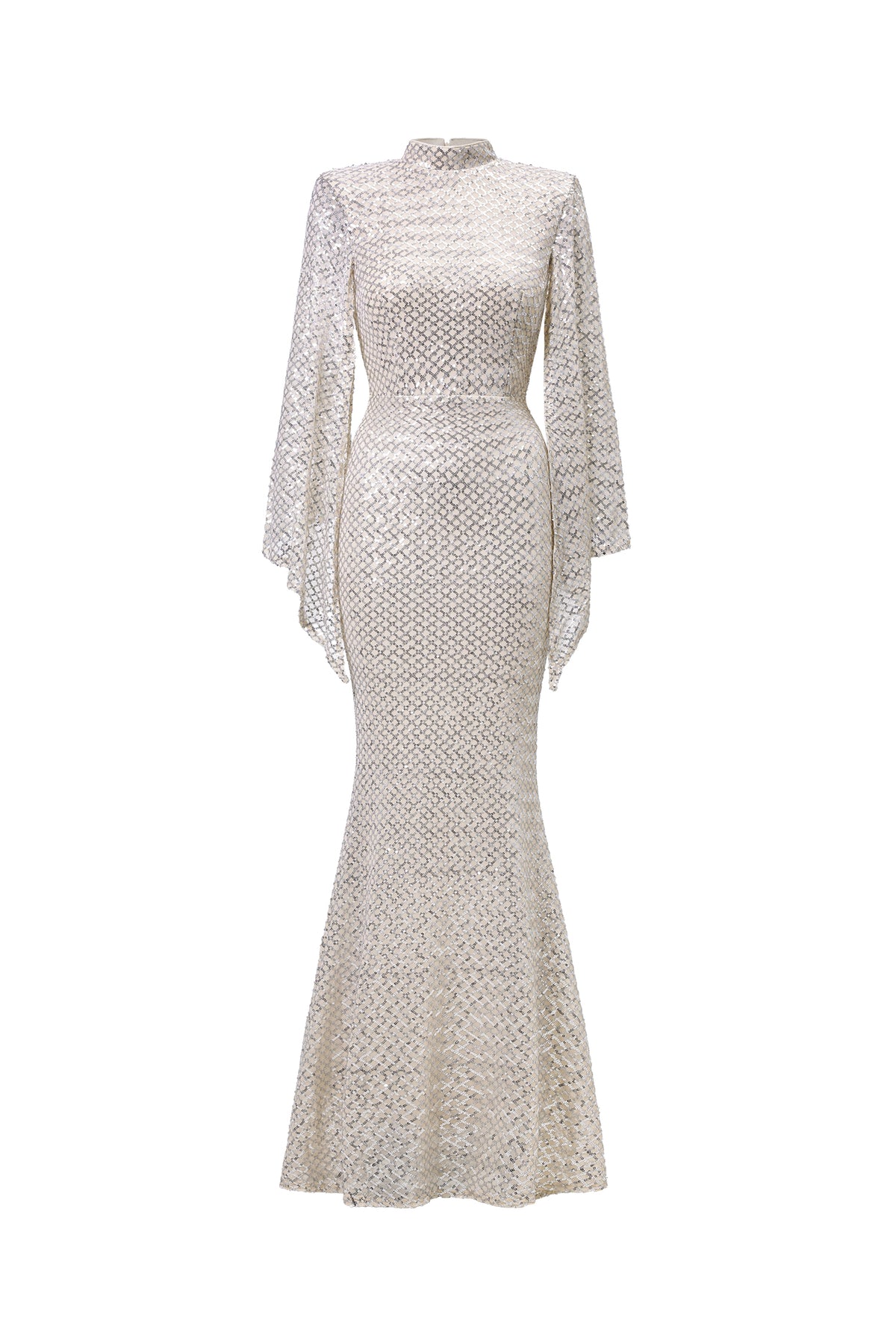 Euen Elegant Contour Cape Sleeve Sequin Maxi Dress