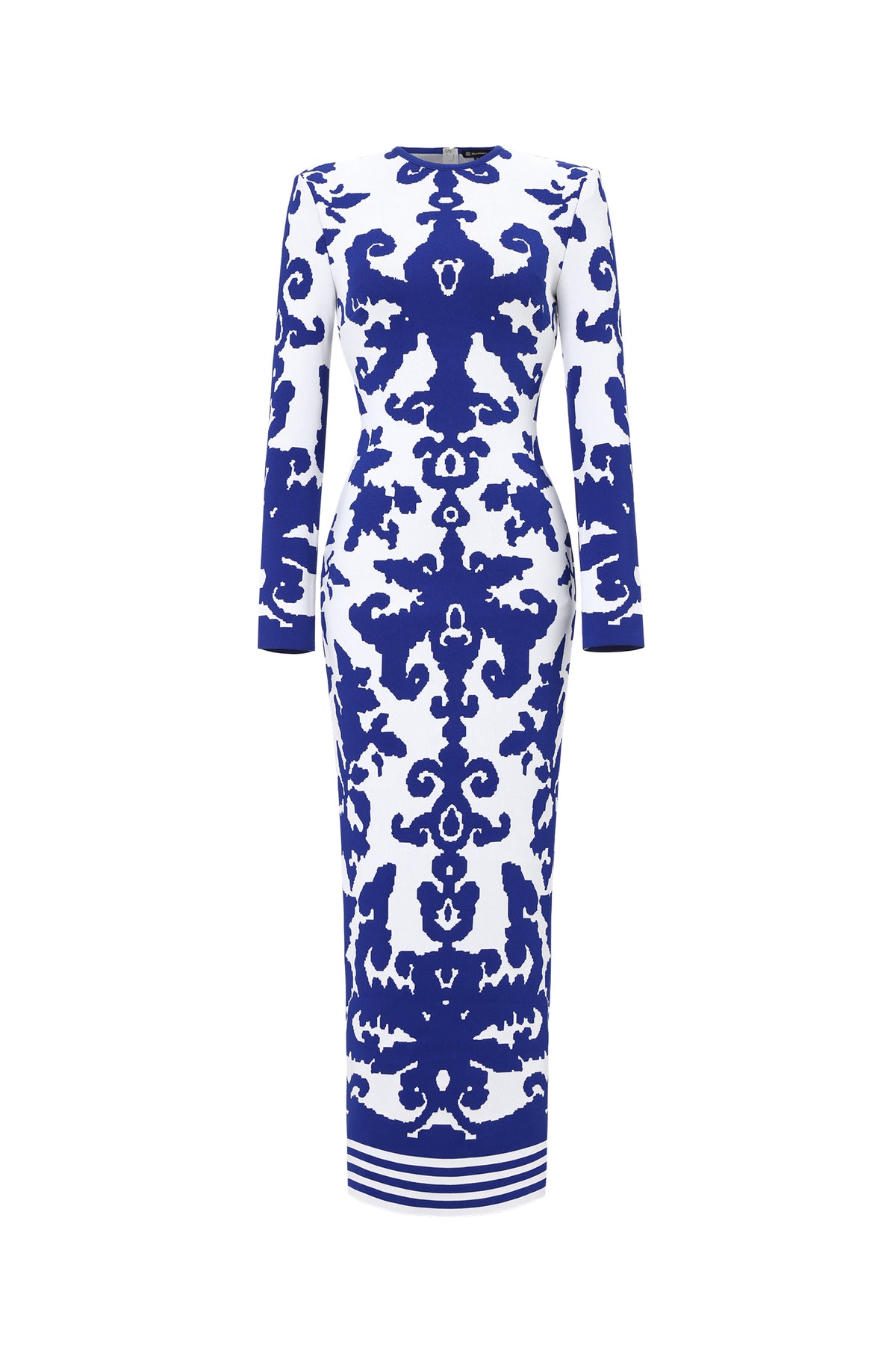 Round Neck Long Sleeve Jacquard Bandage Maxi Dress