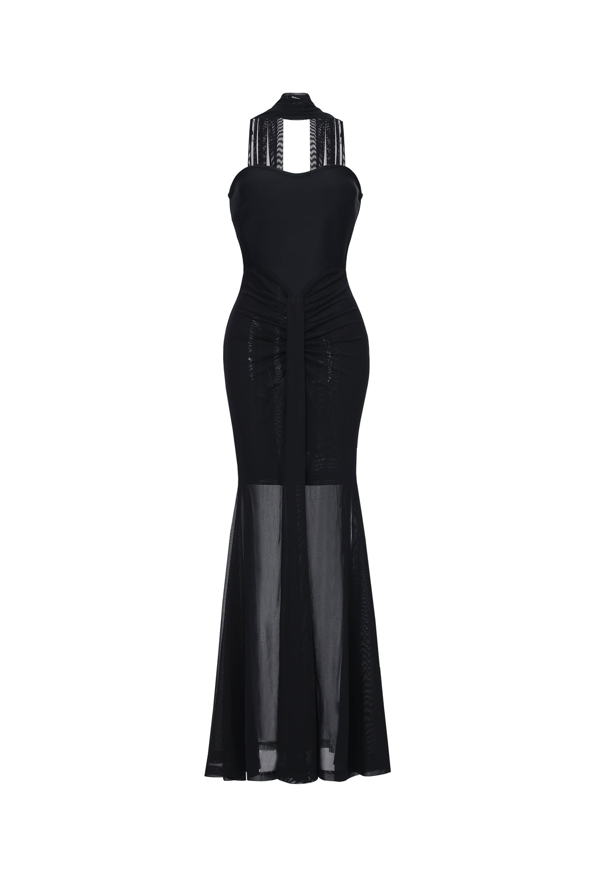 Lucifa Elegant Contour Strapless Scarf Ruched Bandage Maxi Dress
