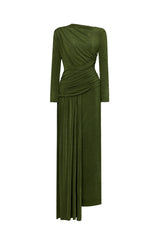 Tryphosa Elegant Contour Long Sleeve Ruched Knit Maxi Dress