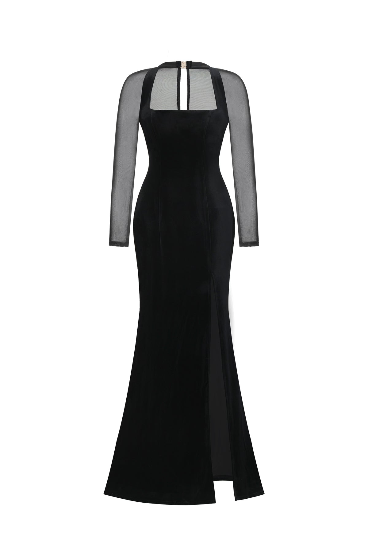 Rae Elegant Contour Long Sleeve High Slit Velvet Maxi Dress