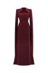 Werko Elegant Tailored Square Neck Cape Sleeve Woven Maxi Dress
